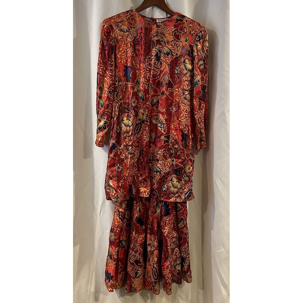 The Silk Farm Vintage 2 Piece Formal Long Dress Red/Gold Metallic Size 10